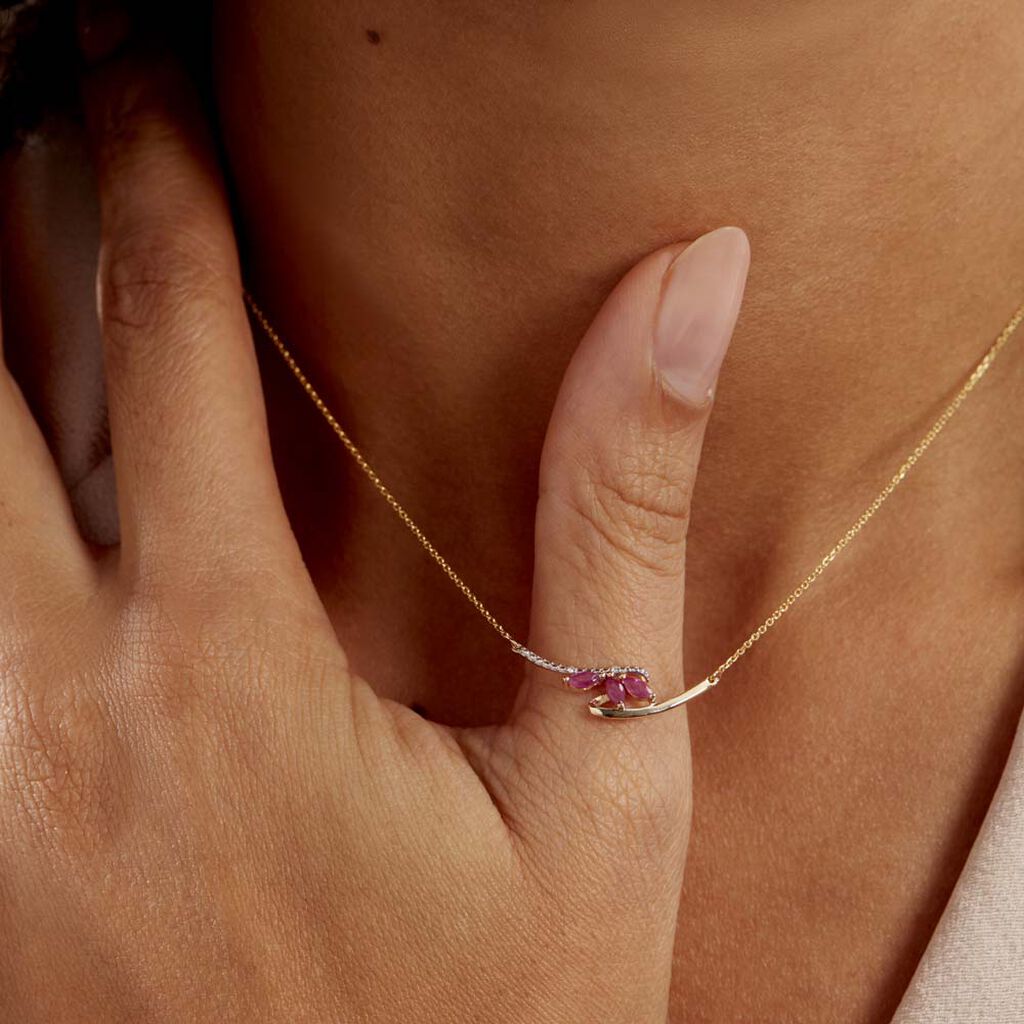 Collier Petale Or Bicolore Rubis Et Diamant - Colliers Femme | Histoire d’Or