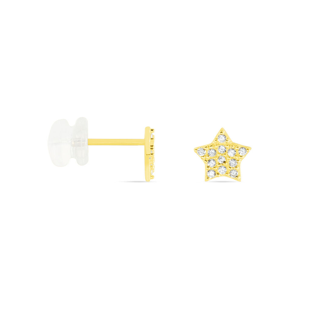 Boucles D'oreilles Puces Or Jaune Fragaria Oxydes - Clous d'oreilles Femme | Histoire d’Or