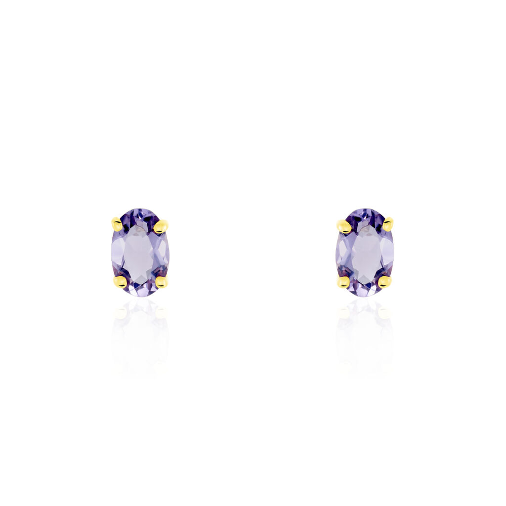 Boucles D'oreilles Puces Elea Serti Griffe Or Jaune Amethyste - Clous d'oreilles Femme | Histoire d’Or
