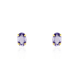 Boucles D'oreilles Puces Elea Serti Griffe Or Jaune Amethyste - Clous d'oreilles Femme | Histoire d’Or