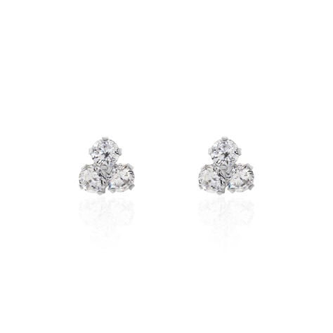 Boucles D'oreilles Puces Eleanor Fleur Or Blanc Oxyde De Zirconium - Clous d'oreilles Femme | Histoire d’Or