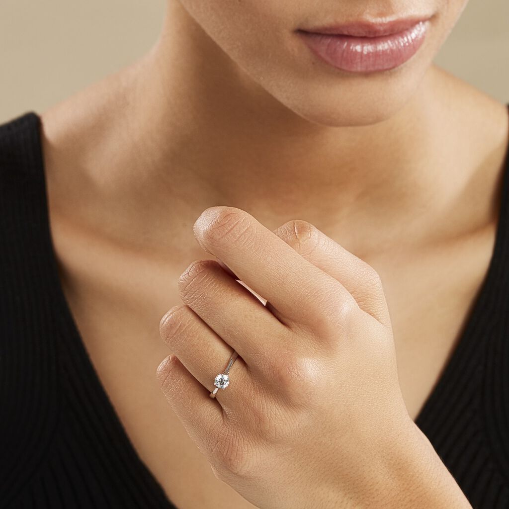 Bague Solitaire Fiona Or Blanc Diamant Synthetique - Bagues solitaires Femme | Histoire d’Or