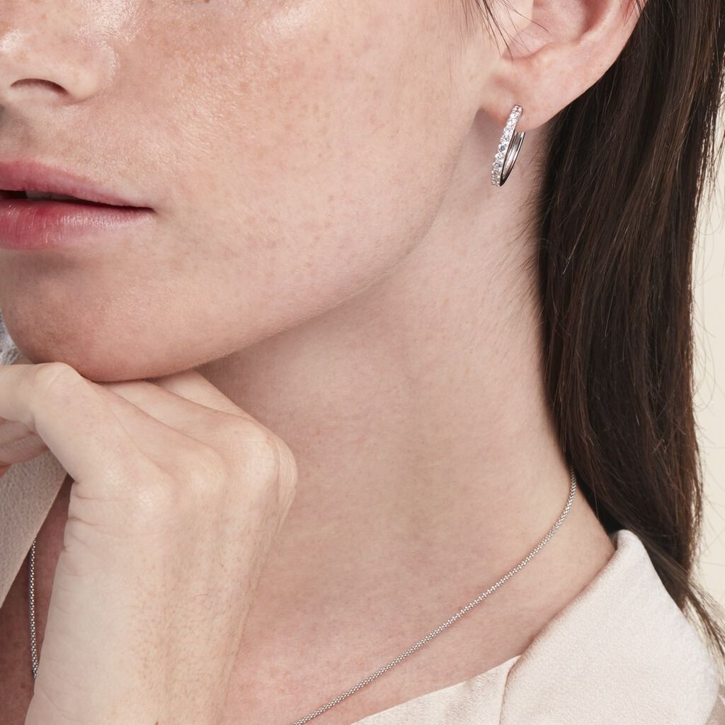 Créoles Classique Argent Blanc Jussi Oxyde De Zirconium - Boucles d'oreilles créoles Femme | Histoire d’Or