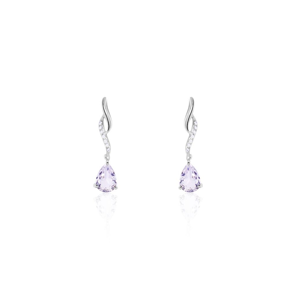 Boucles D'oreilles Pendantes Assaf Or Blanc Amethyste Et Oxyde - Boucles d'oreilles pendantes Femme | Histoire d’Or