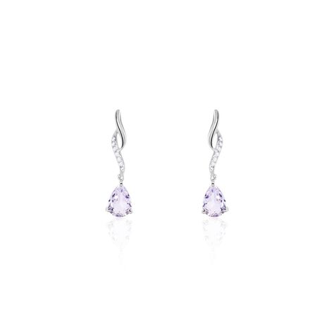 Boucles D'oreilles Pendantes Assaf Or Blanc Amethyste Et Oxyde - Boucles d'oreilles pendantes Femme | Histoire d’Or