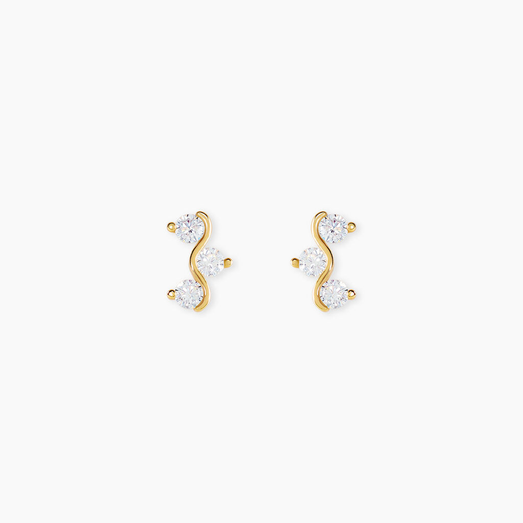 Boucles D'Oreilles Puces Mureille Argent Dor&eacute; A L'Or 750/1000 Oxyde De Zirconium - Boucles d'oreilles fantaisie Femme | Histoire d&rsquo;Or