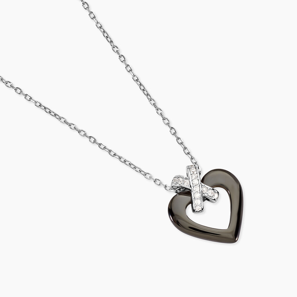 Collier Nolwen Argent Blanc C&eacute;ramique Et Oxyde De Zirconium - F&ecirc;te des m&egrave;res Femme | Histoire d&rsquo;Or