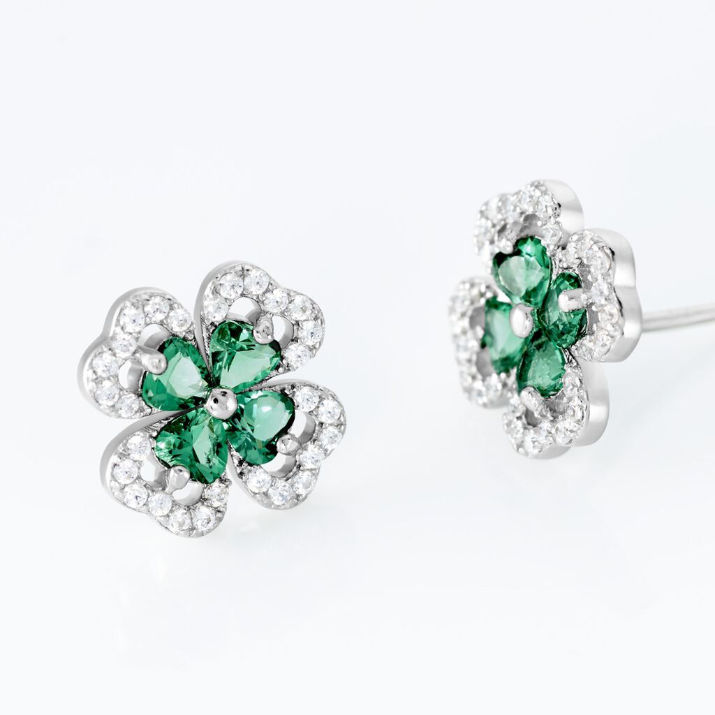 Boucles D'oreilles Puces Argent Blanc Deryn Verre Oxydes De Zirconium - Boucles d'oreilles fantaisie Femme | Histoire d’Or