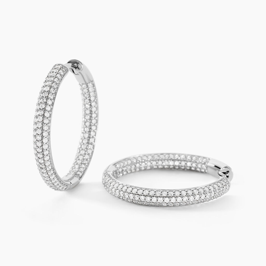 Cr&eacute;oles Suzel Argent Blanc Oxyde De Zirconium - Boucles d'oreilles cr&eacute;oles Femme | Histoire d&rsquo;Or