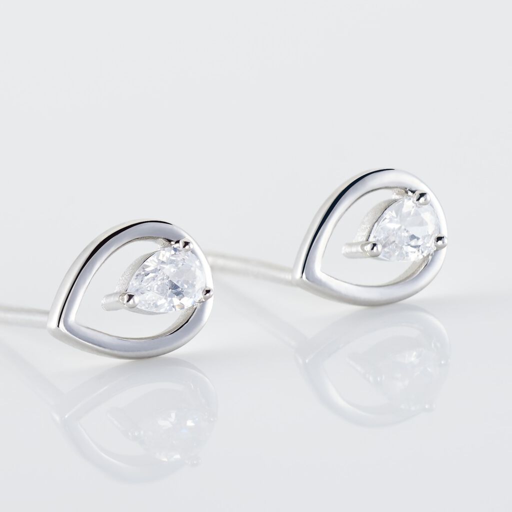 Boucles D'oreilles Puces Argent Blanc Temusio Oxydes De Zirconium - Boucles d'oreilles fantaisie Femme | Histoire d’Or
