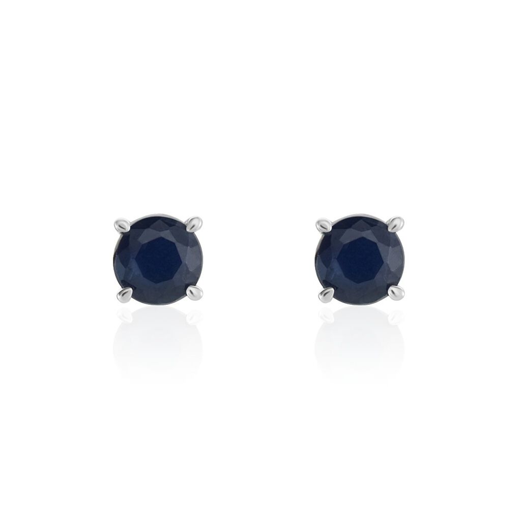 Boucles D'oreilles Puces Or Blanc Zubin Saphir - Clous d'oreilles Femme | Histoire d’Or