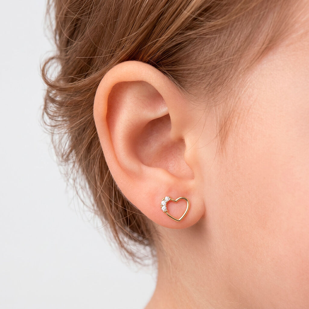Boucles D'oreilles Puces Camomille Or Jaune Oxyde De Zirconium - Clous d'oreilles Enfant | Histoire d&rsquo;Or