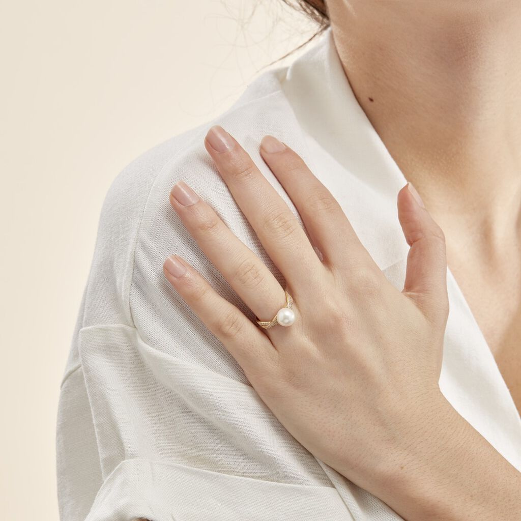 Bague Maria-theresa Or Jaune Perle De Culture Et Oxyde De Zirconium - Bagues avec pierre Femme | Histoire d’Or