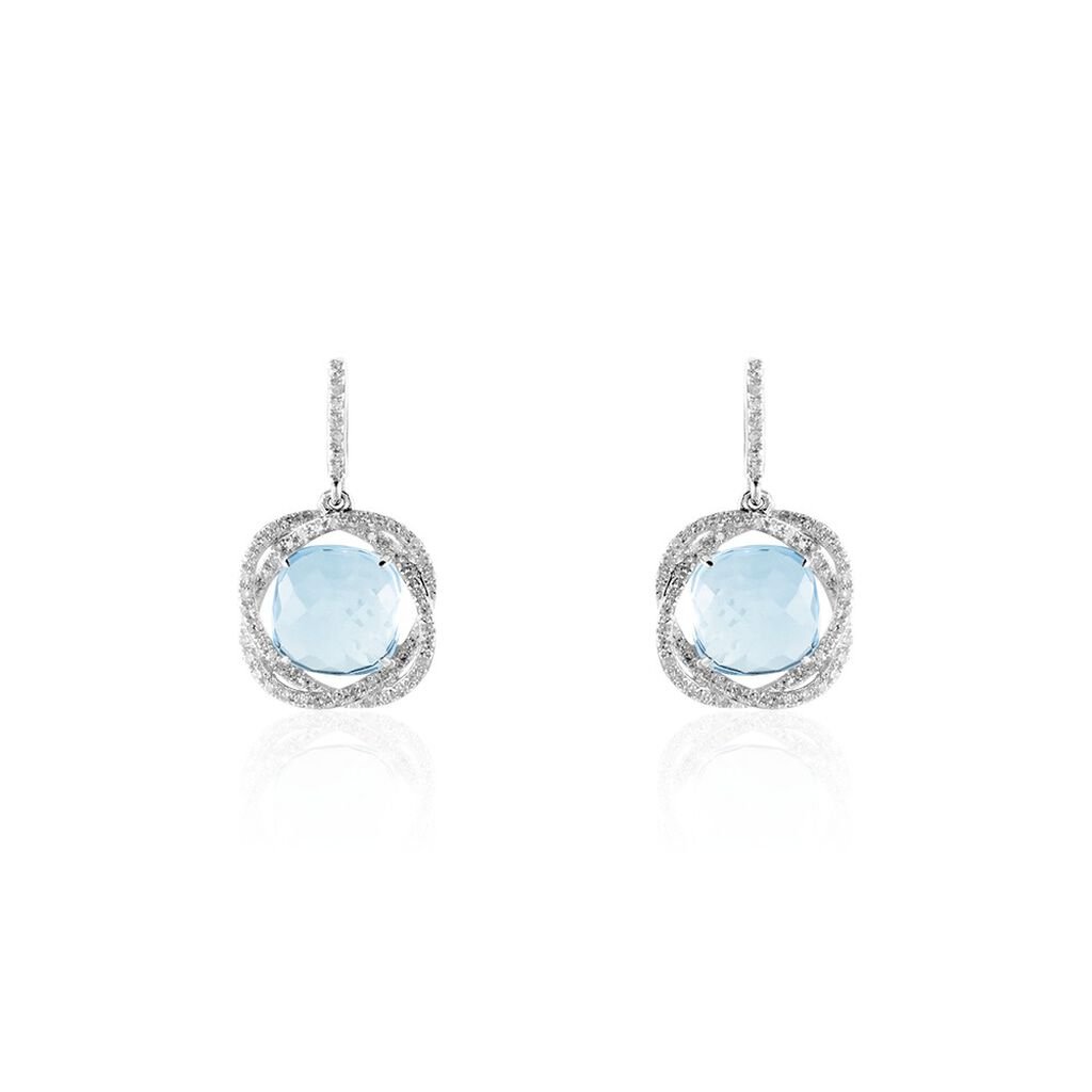 Boucles D'oreilles Puces Marie-jacqueline Or Blanc Topaze Et Diamant - Boucles d'oreilles pendantes Femme | Histoire d&rsquo;Or