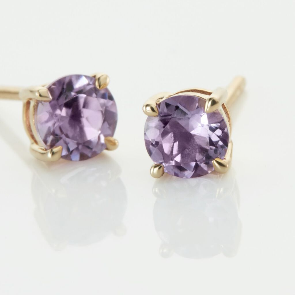 Boucles D'oreilles Puces Elea Or Jaune Amethyste Violet - Clous d'oreilles Femme | Histoire d&rsquo;Or