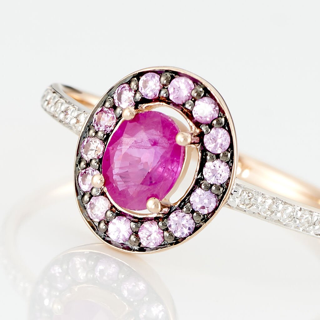 Bague Leona Or Rose Rubis Et Saphir Et Diamant - Bagues solitaires Femme | Histoire d&rsquo;Or