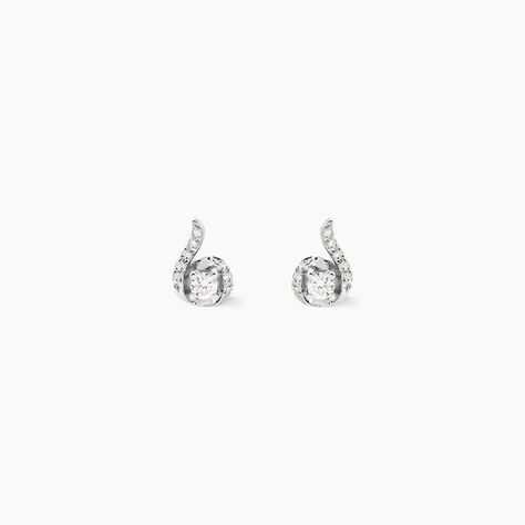Boucles D'oreilles Puces Vrille Accompagnee Or Blanc Diamant - Clous d'oreilles Femme | Histoire d&rsquo;Or