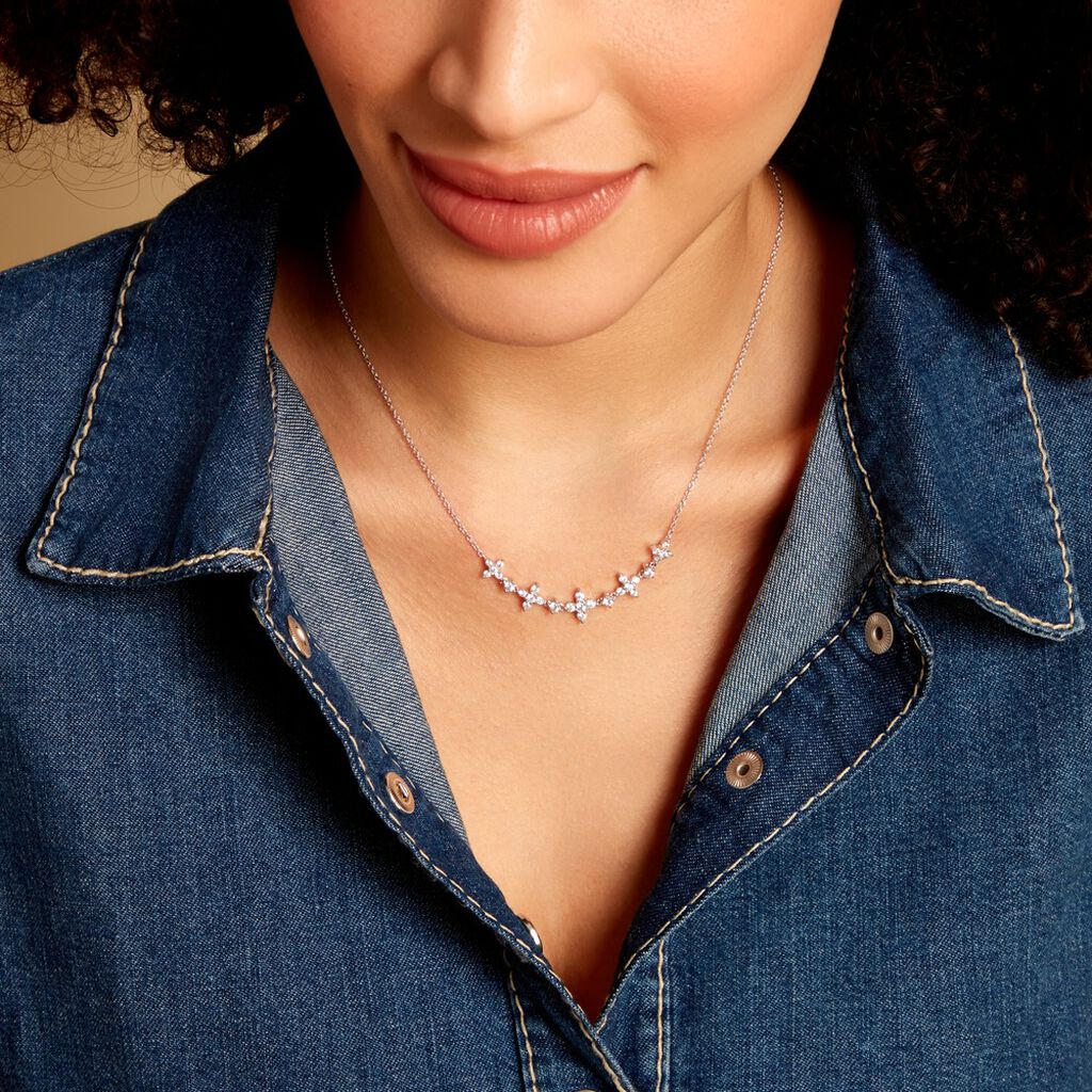 Collier Midnight Flower Argent Blanc Oxyde De Zirconium - Colliers fantaisie Femme | Histoire d’Or