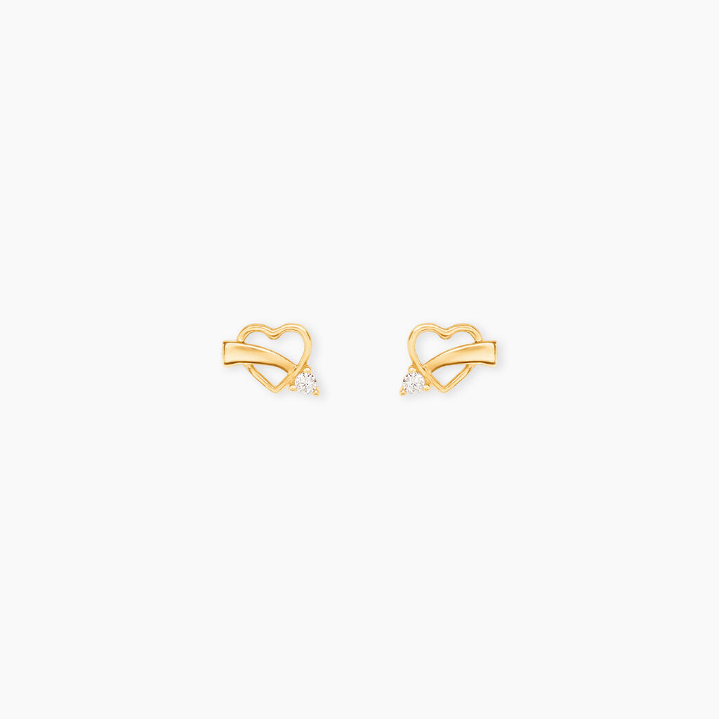 Boucles D'Oreilles Puces Basajaun Or Jaune Oxyde De Zirconium - Clous d'oreilles Femme | Histoire d&rsquo;Or