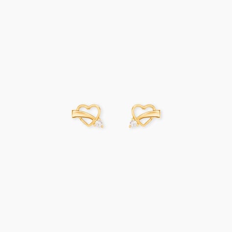 Boucles D'Oreilles Puces Basajaun Or Jaune Oxyde De Zirconium - Clous d'oreilles Femme | Histoire d&rsquo;Or