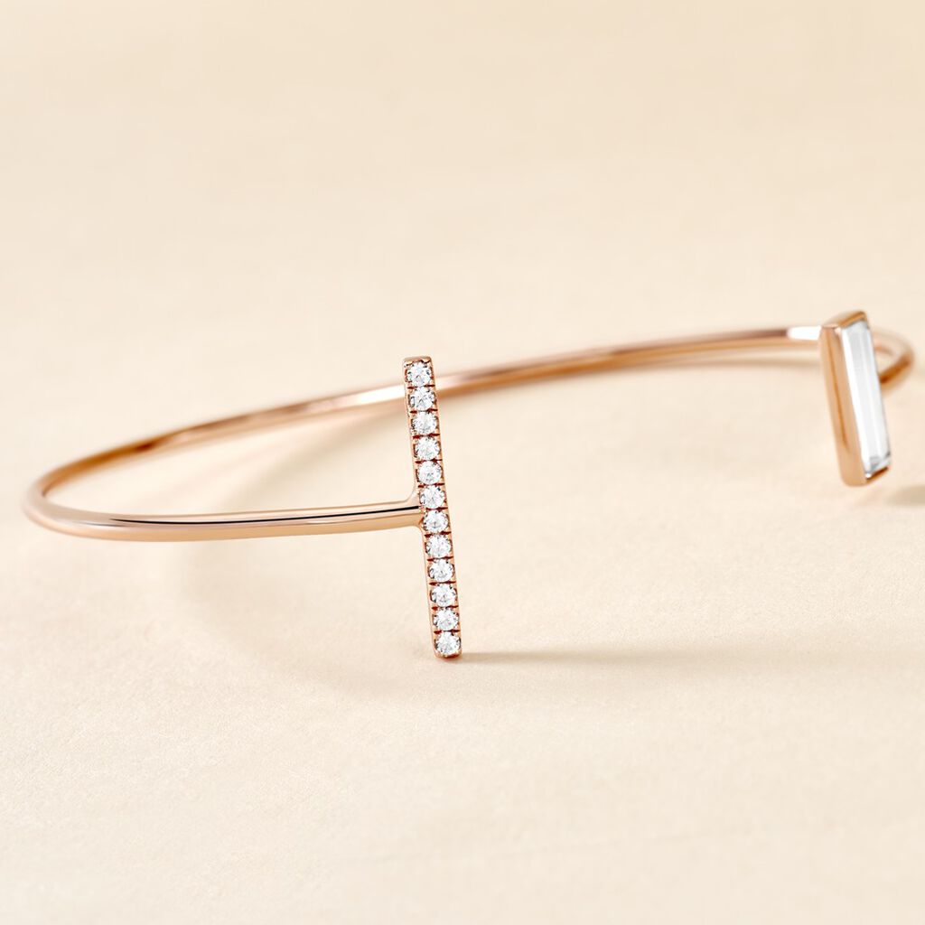 Bracelet Jonc Argent Rose Tea Oxyde De Zirconium - Bracelets joncs Femme | Histoire d’Or