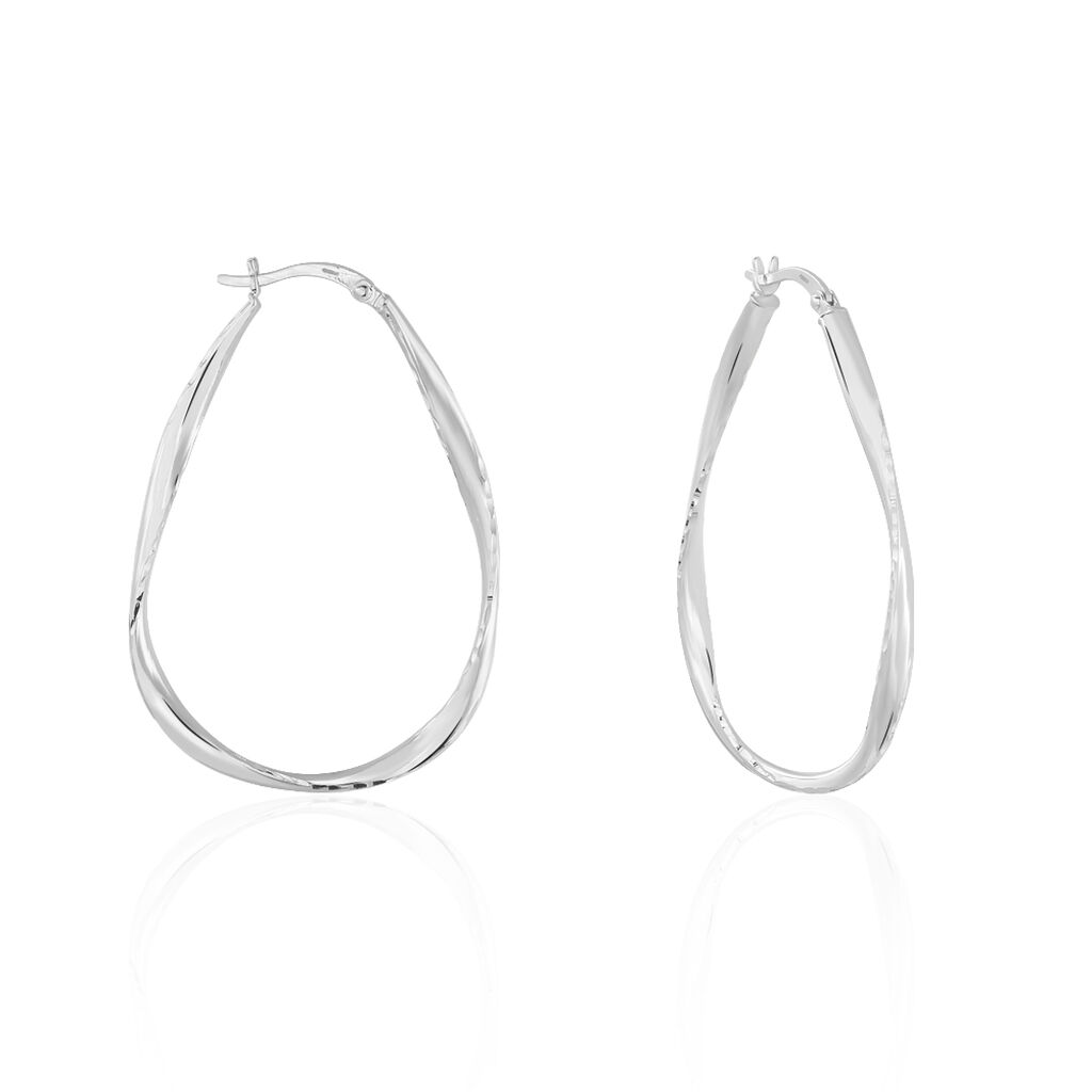 Créoles Argent Blanc Charlie - Boucles d'oreilles créoles Femme | Histoire d’Or