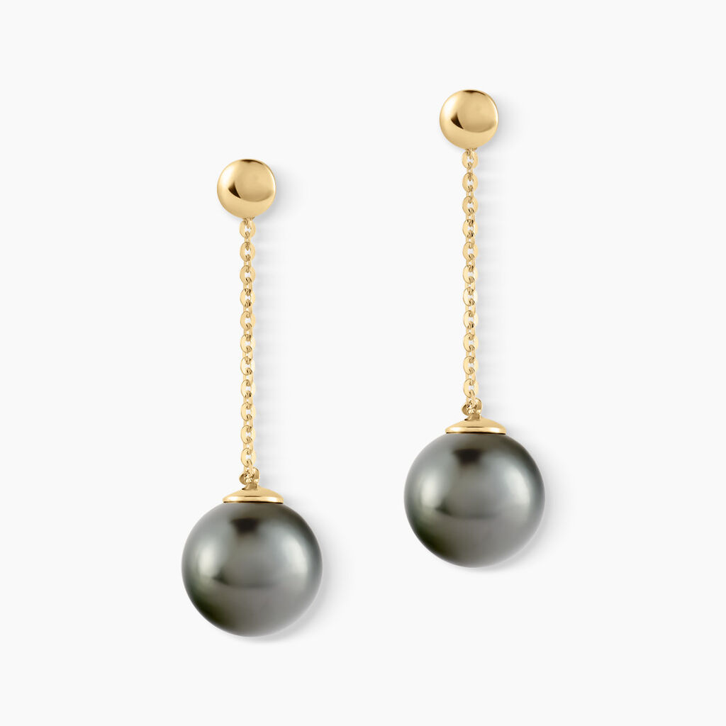 Boucles D'oreilles Puces Marie-noela Or Jaune Perle De Tahiti - Boucles d'oreilles pendantes Femme | Histoire d’Or