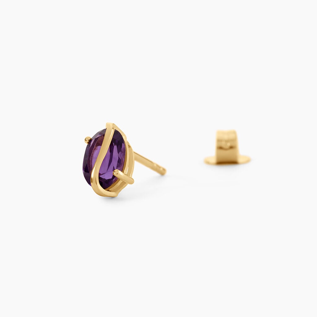Boucles D'Oreilles Puces Prudencia Argent Dor&eacute; A L'Or 750/1000 Am&eacute;thyste - Boucles d'oreilles empierr&eacute;es Femme | Histoire d&rsquo;Or