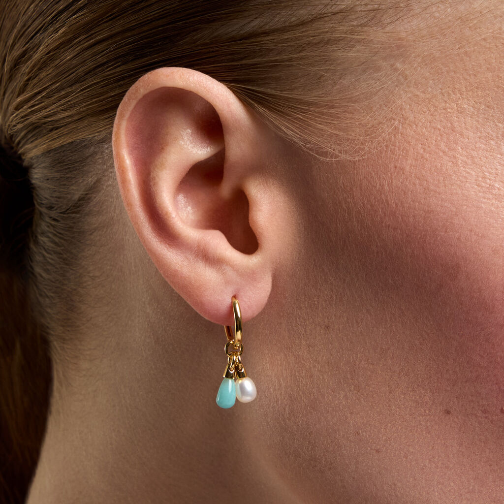 Cr&eacute;oles Mala&iuml;ka Argent Dor&eacute; A L'Or 750/1000 Perle De Culture Amazonite - Boucles d'oreilles cr&eacute;oles Femme | Histoire d&rsquo;Or