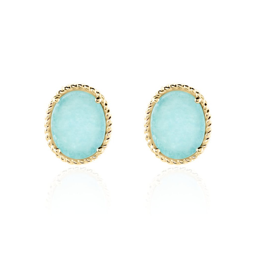 Boucles D'oreilles Puces Leeve Plaqué Or Jaune Amazonite Oxyde - Clous d'oreilles Femme | Histoire d’Or