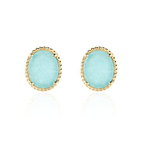 Boucles D'oreilles Puces Leeve Plaqué Or Jaune Amazonite Oxyde - Clous d'oreilles Femme | Histoire d’Or