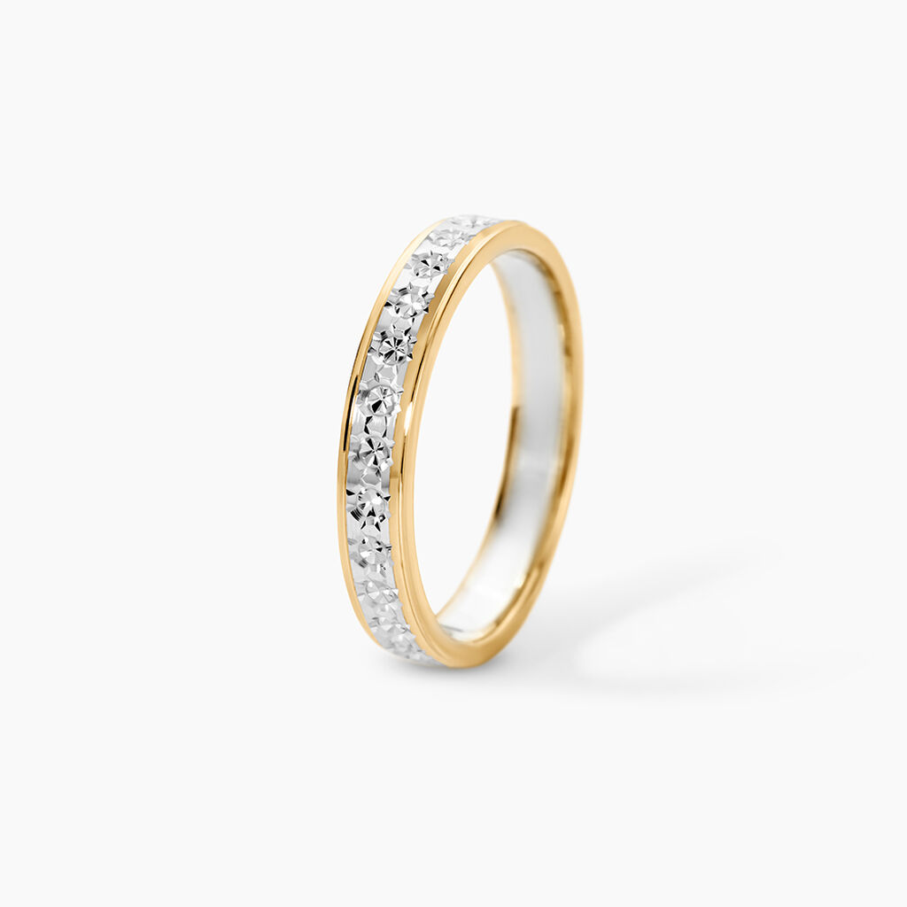 Alliance Grain De Folie Diamantee Ruban Plat Or Bicolore - Alliances Unisex | Histoire d&rsquo;Or