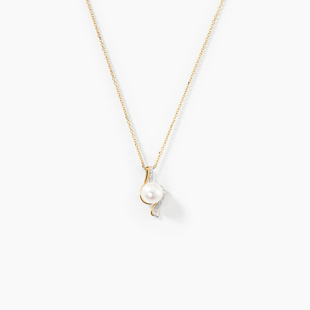 Collier Grazilla Or Bicolore Perle De Culture Et Diamant