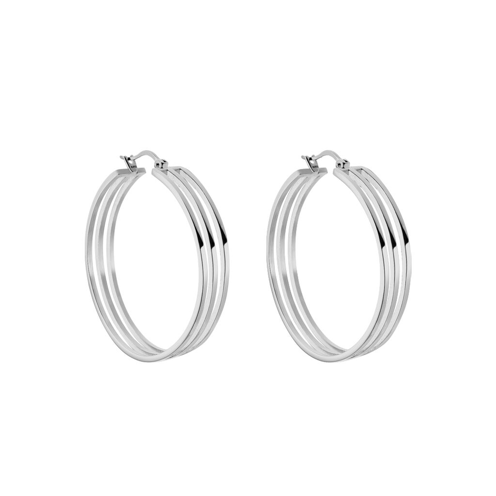 Créoles Adel Acier Blanc - Boucles d'oreilles créoles Femme | Histoire d’Or