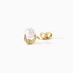 Boucles D'Oreilles Puces Aloys Argent Dor&eacute; A L'Or 750/1000 Perle De Culture Oxyde De Zirconium - Boucles d'oreilles fantaisie Femme | Histoire d&rsquo;Or