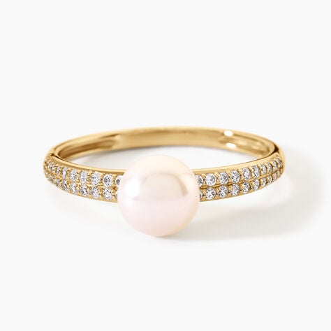 Bague Maria-Francoise Argent Dor&eacute; A L'Or 750/1000 Perle De Culture Oxyde De Zirconium - Bagues solitaires Femme | Histoire d&rsquo;Or