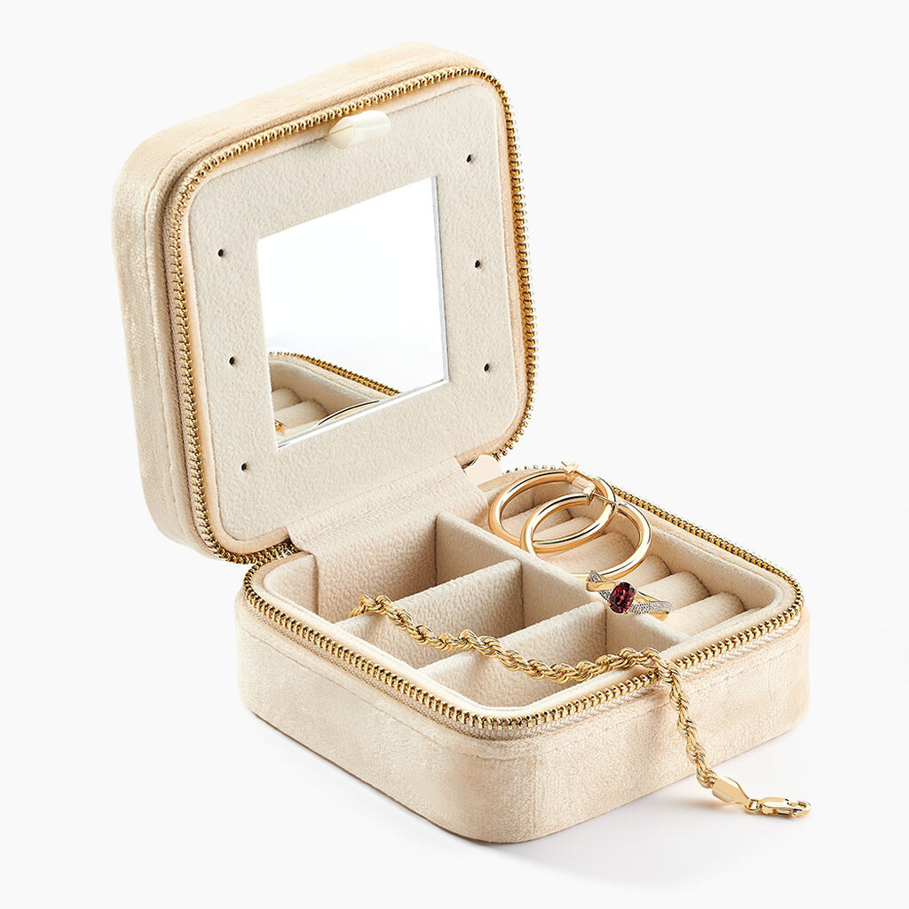 Boite &agrave; Bijou Tissu Beige - Id&eacute;es cadeaux Famille | Histoire d&rsquo;Or