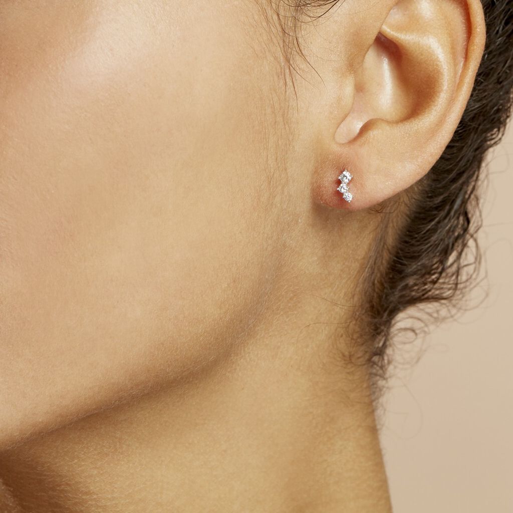 Boucles D'oreilles Puces Kyoto Or Blanc Oxyde De Zirconium - Clous d'oreilles Femme | Histoire d’Or