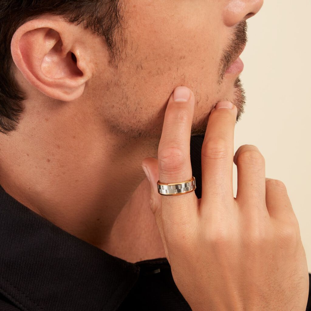 Bague Jourdan Oahu Acier Blanc Et Jaune - Bagues fantaisie Homme | Histoire d’Or
