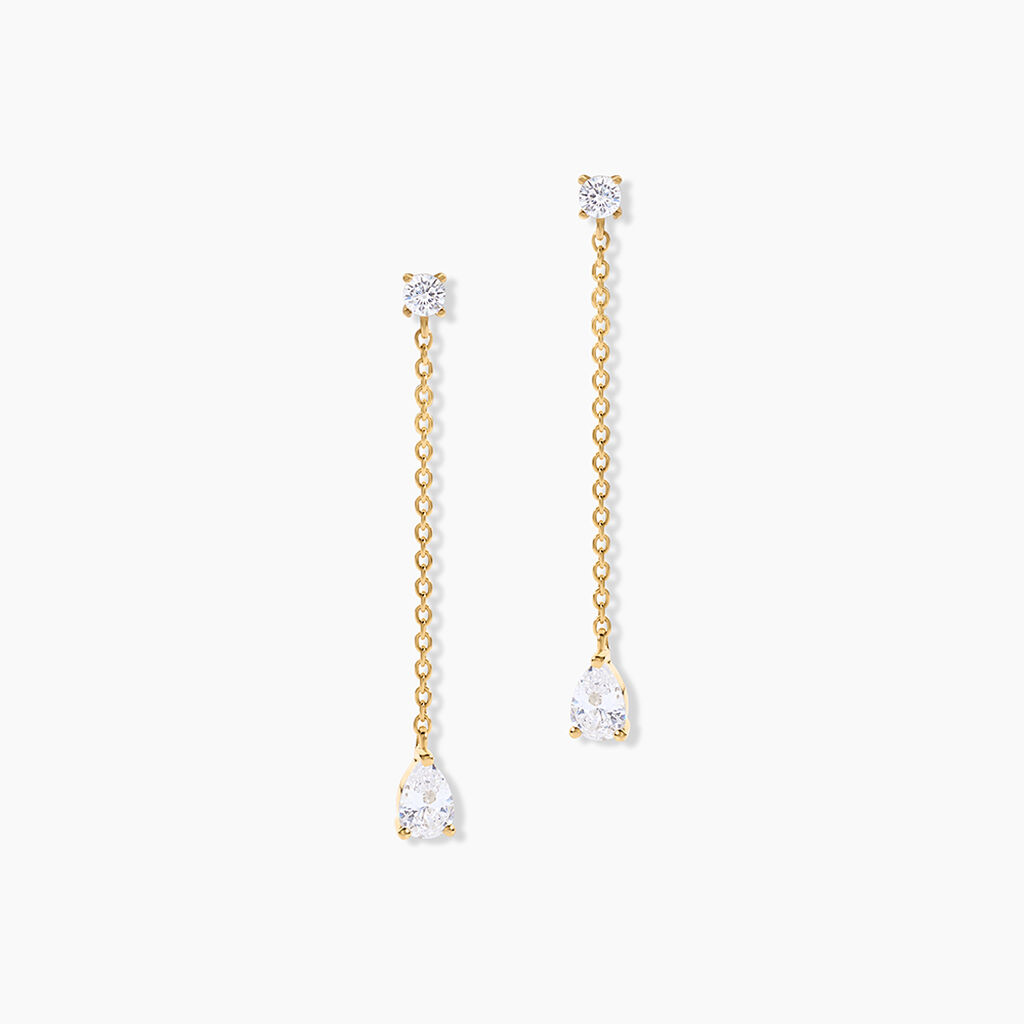 Boucles D'Oreilles Pendantes Regane Argent Dor&eacute; A L'Or 750/1000 Oxyde De Zirconium - Boucles d'oreilles pendantes Femme | Histoire d&rsquo;Or