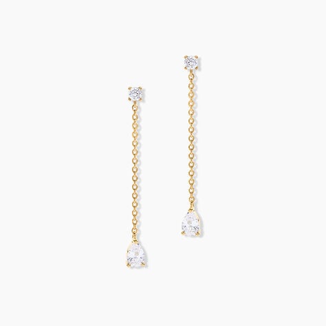 Boucles D'Oreilles Pendantes Regane Argent Dor&eacute; A L'Or 750/1000 Oxyde De Zirconium - Boucles d'oreilles pendantes Femme | Histoire d&rsquo;Or