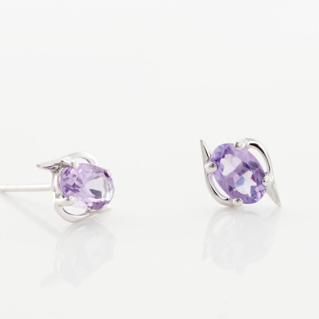 Boucles D'oreilles Puces Vrille Ovale Or Blanc Amethyste - Clous d'oreilles Femme | Histoire d’Or