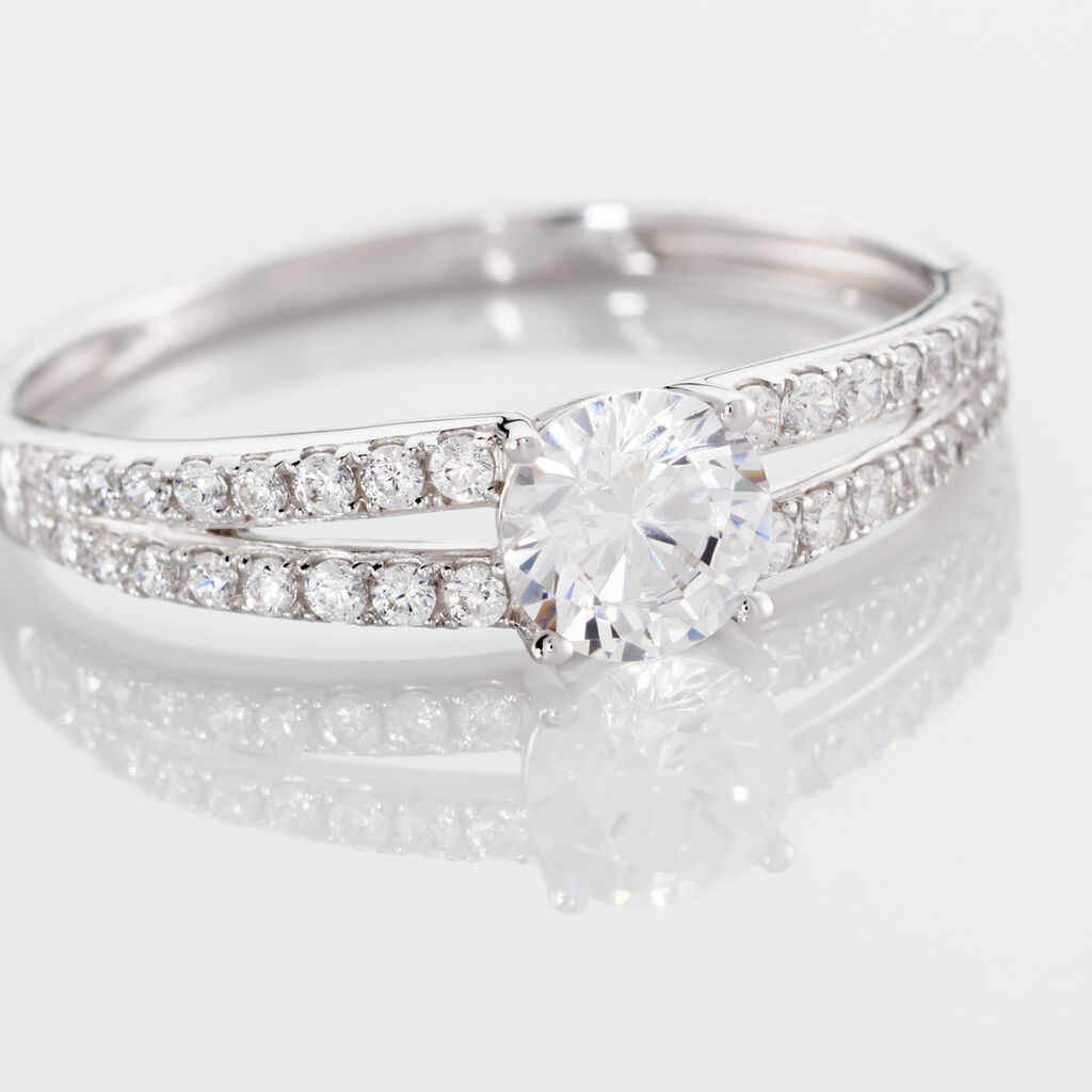 Bague Fina Or Blanc Oxyde De Zirconium - Bagues solitaires Femme | Histoire d’Or