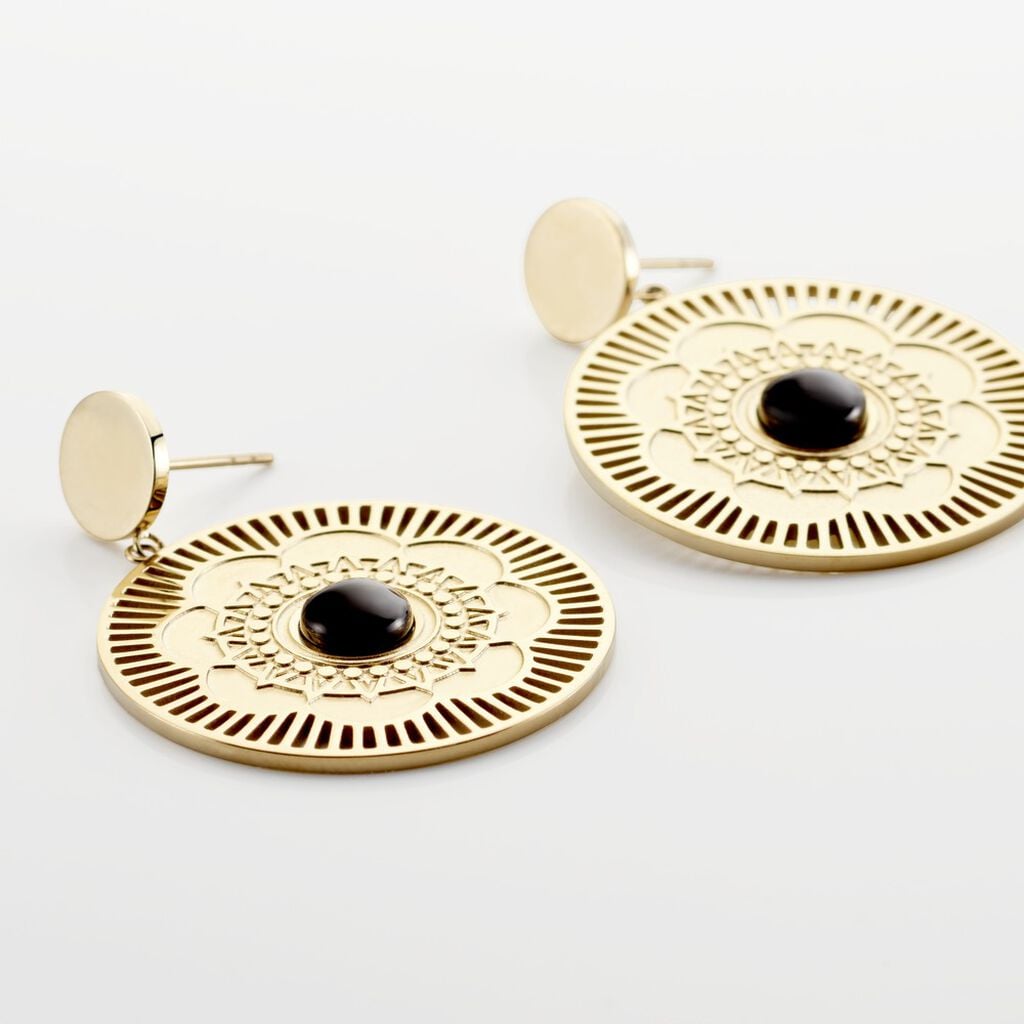Boucles D'oreilles Pendantes Acier Dor&eacute; Staffan Agate - Boucles d'oreilles fantaisie Femme | Histoire d&rsquo;Or