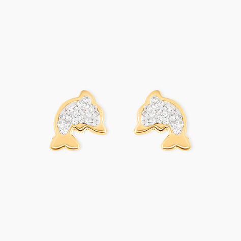 Boucles D'oreilles Puces Edmee Dauphin Or Jaune Strass - Clous d'oreilles Femme | Histoire d&rsquo;Or