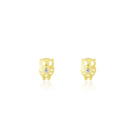 Boucles D'oreilles Puces Helois Hibou Or Jaune Oxyde De Zirconium - Clous d'oreilles Femme | Histoire d’Or
