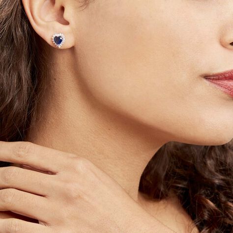 Boucles D'oreilles Puces Argent Blanc Sphinx Pierres - Boucles d'Oreilles Coeur Femme | Histoire d’Or