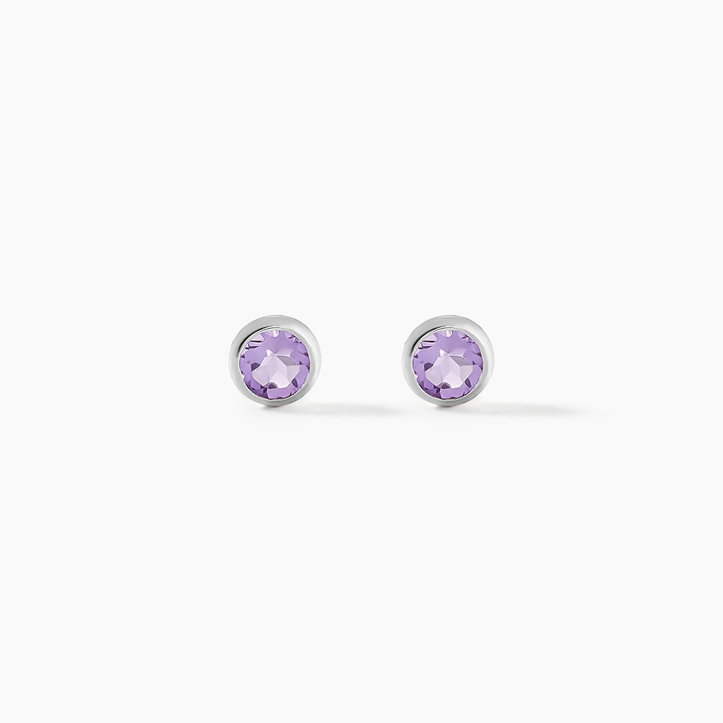 Boucles D'oreilles Puces Edy Serti Clos Or Blanc Amethyste - Clous d'oreilles Femme | Histoire d&rsquo;Or