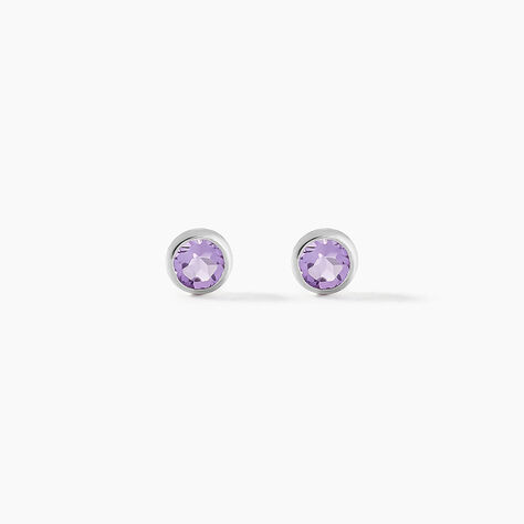 Boucles D'oreilles Puces Edy Serti Clos Or Blanc Amethyste - Clous d'oreilles Femme | Histoire d&rsquo;Or