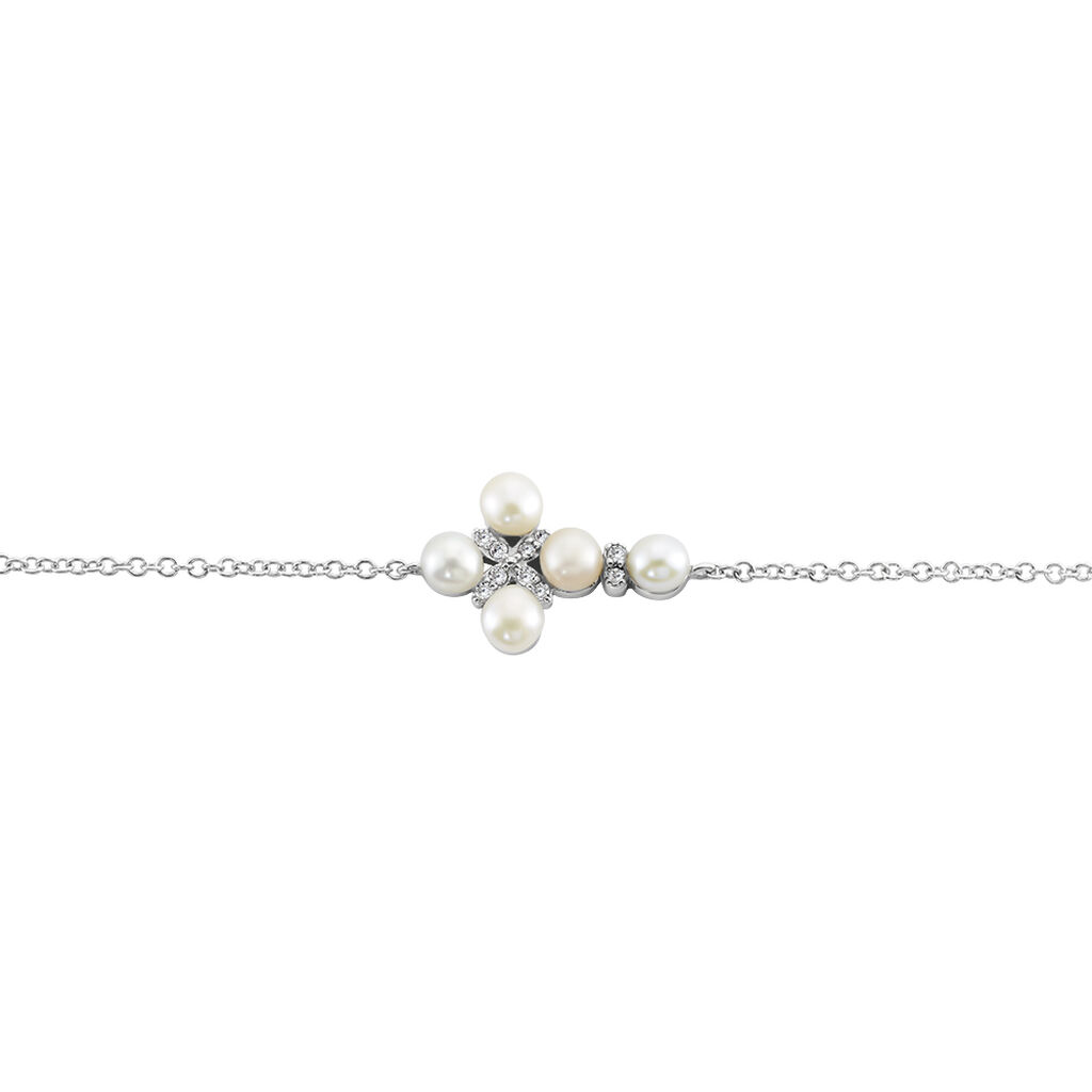 Bracelets Croix religieuse Argent Forcat ronde Perle de culture Bouton  Collé Blanc 925/1000 19cm - FABFBU21184 • Histoire d'Or